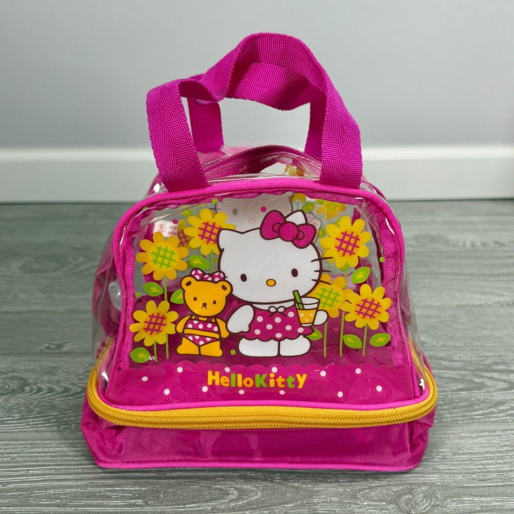 Vintage 1996 Sanrio Hello Kitty Tiny Chum Clear PVC Bag Pink Yellow Sunflowers